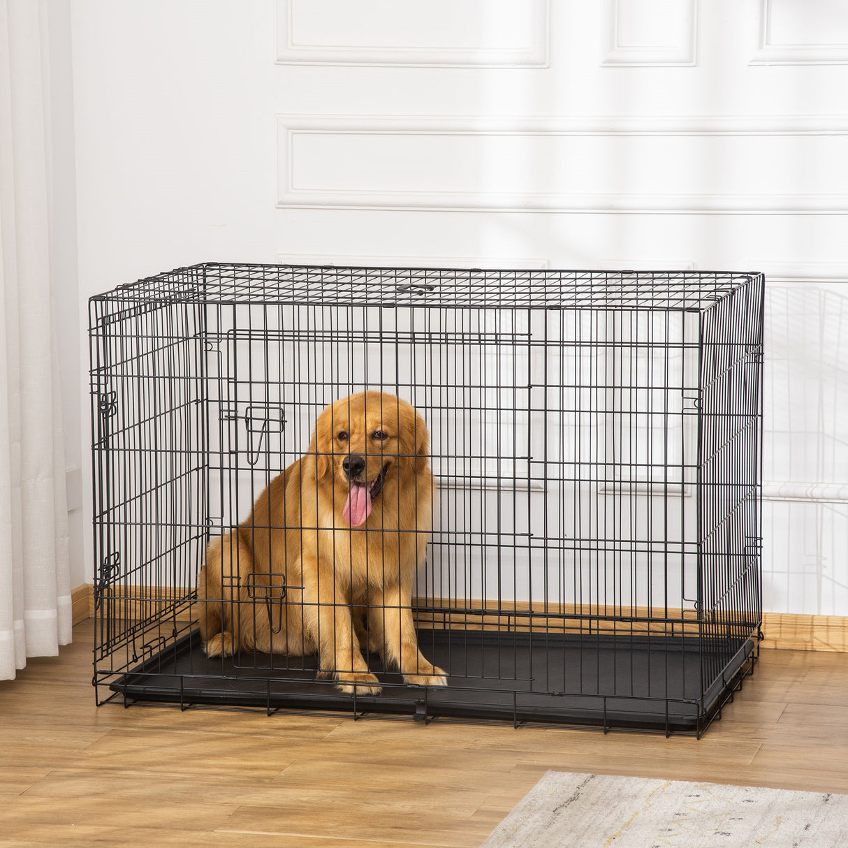 easycomfort easycomfort gabbia trasportino in acciaio per animali pieghevole nero 122x77x82cm