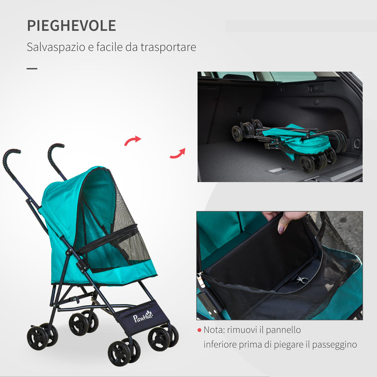 easycomfort passeggino per cani piccoli pieghevole ruote con freno in eva e guinzaglio di sicurezza verde