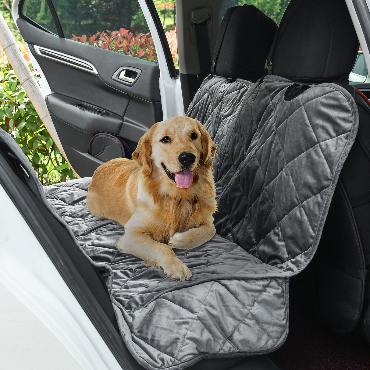 easycomfort telo coprisedile per auto effetto velluto con fondo antiscivolo e cinghie di fissaggio 160x145cm grigio