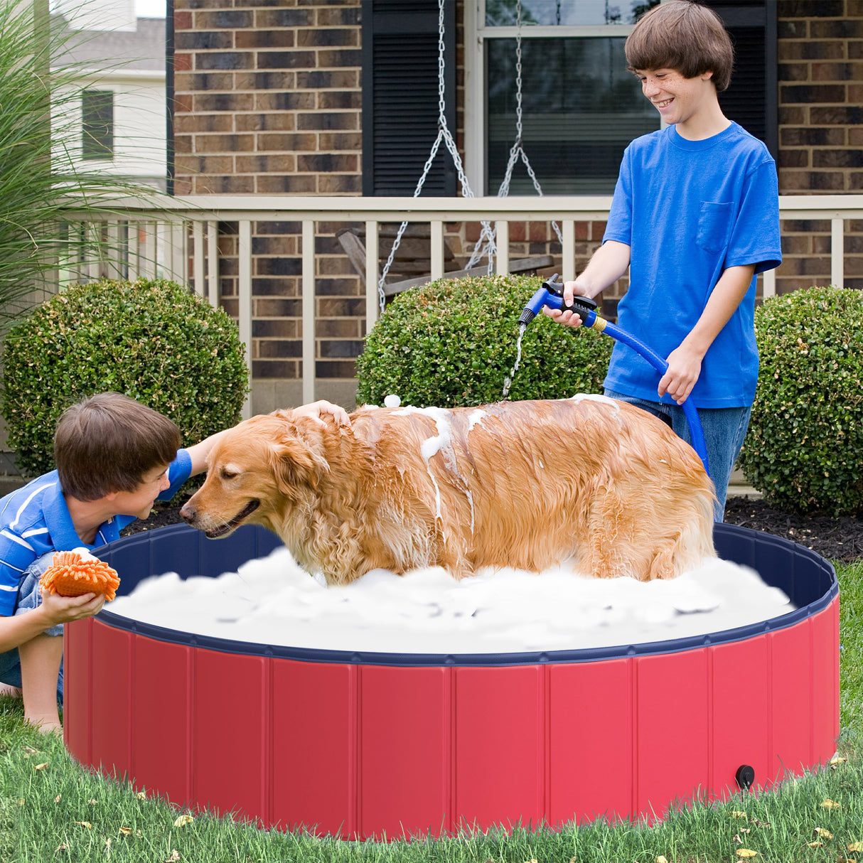 easycomfort easycomfort piscina pieghevole per cani in pvc rosso 140x30cm oxh