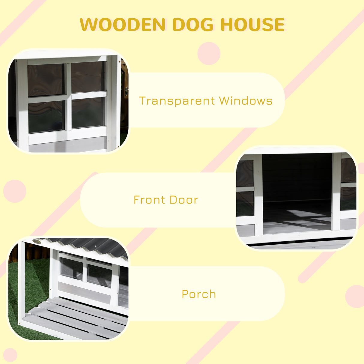 easycomfort easycomfort cuccia per cani da esterno in legno e pvc con portico e finestre 126x118x105cm grigio