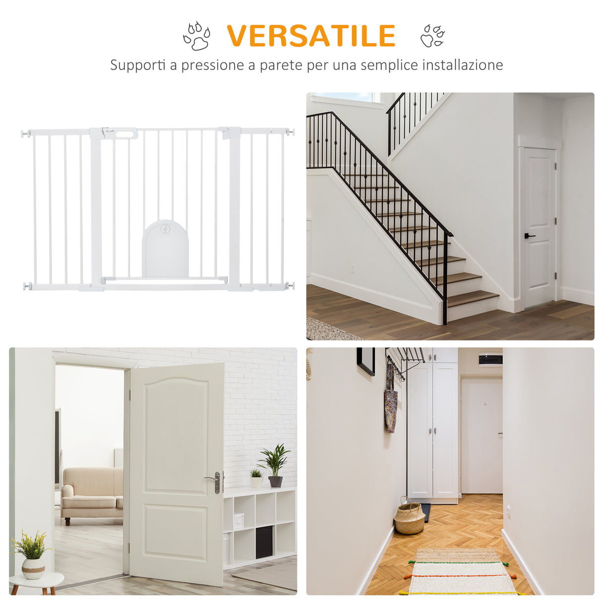easycomfort cancelletto per cani estensibile con porta a chiusura automatica in metallo e abs 75 131x76 cm bianco
