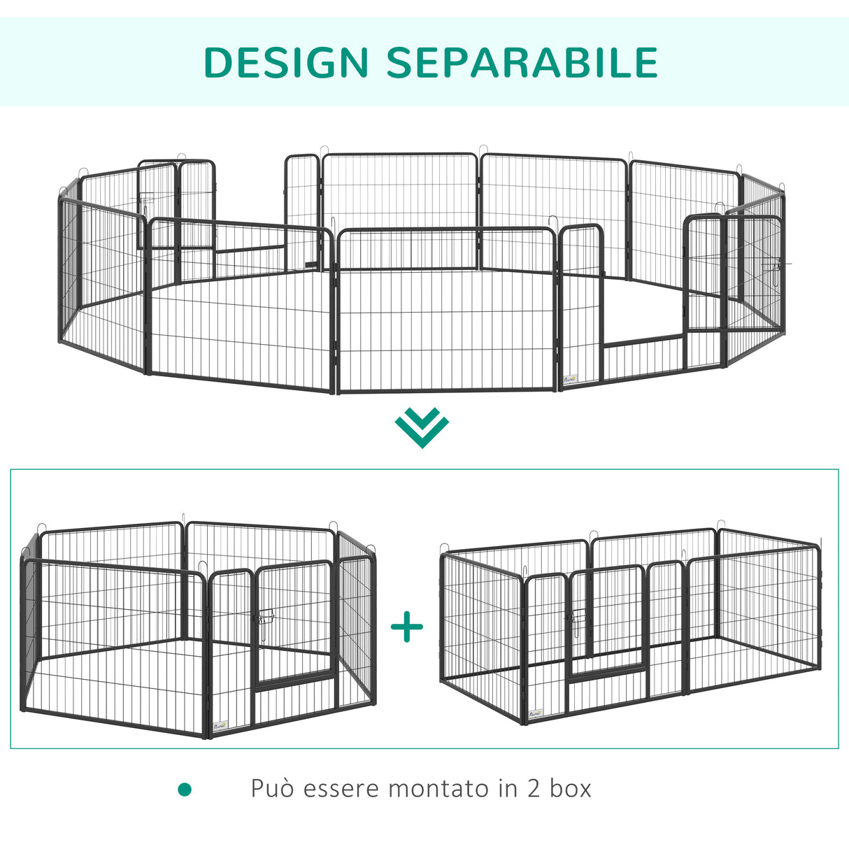 easycomfort recinto per cani e animali domestici con 12 pannelli modulabili in acciaio e 2 ingressi 80x1.5x60cm nero