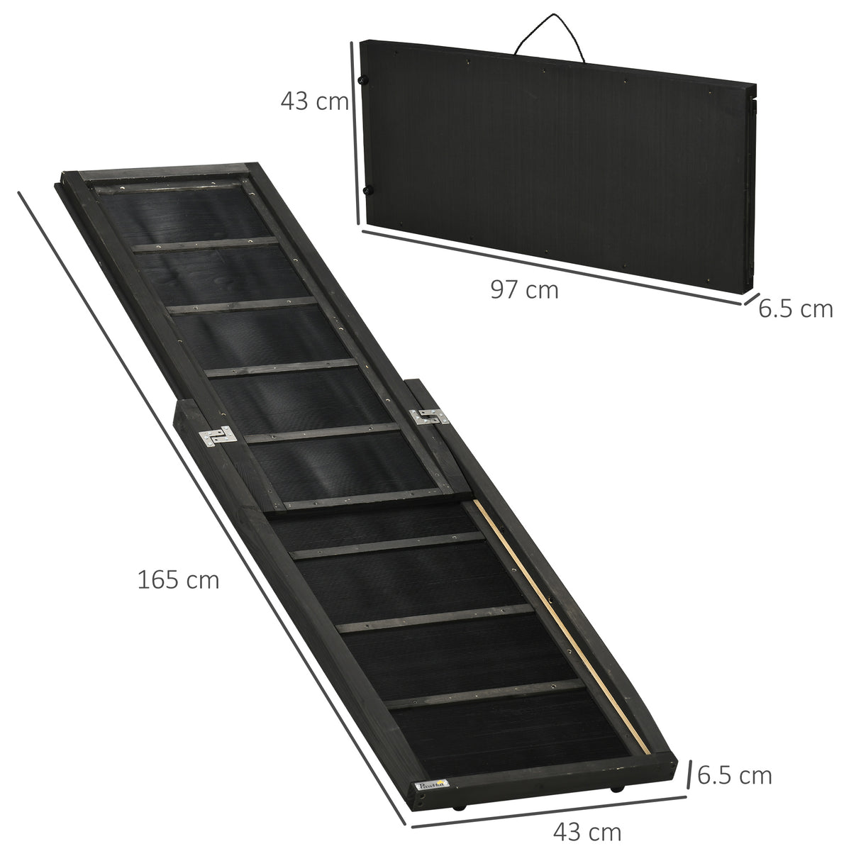 easycomfort rampa per cani pieghevole antiscivolo in legno con maniglia laterale 43x165x6.5 cm nero