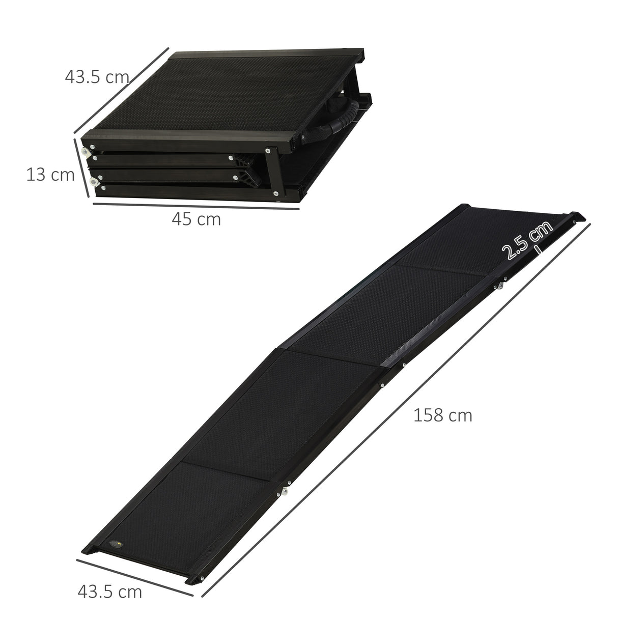 easycomfort rampa per cani pieghevole con superficie antiscivolo in mdf e alluminio 158x43.5x2.5 cm nero