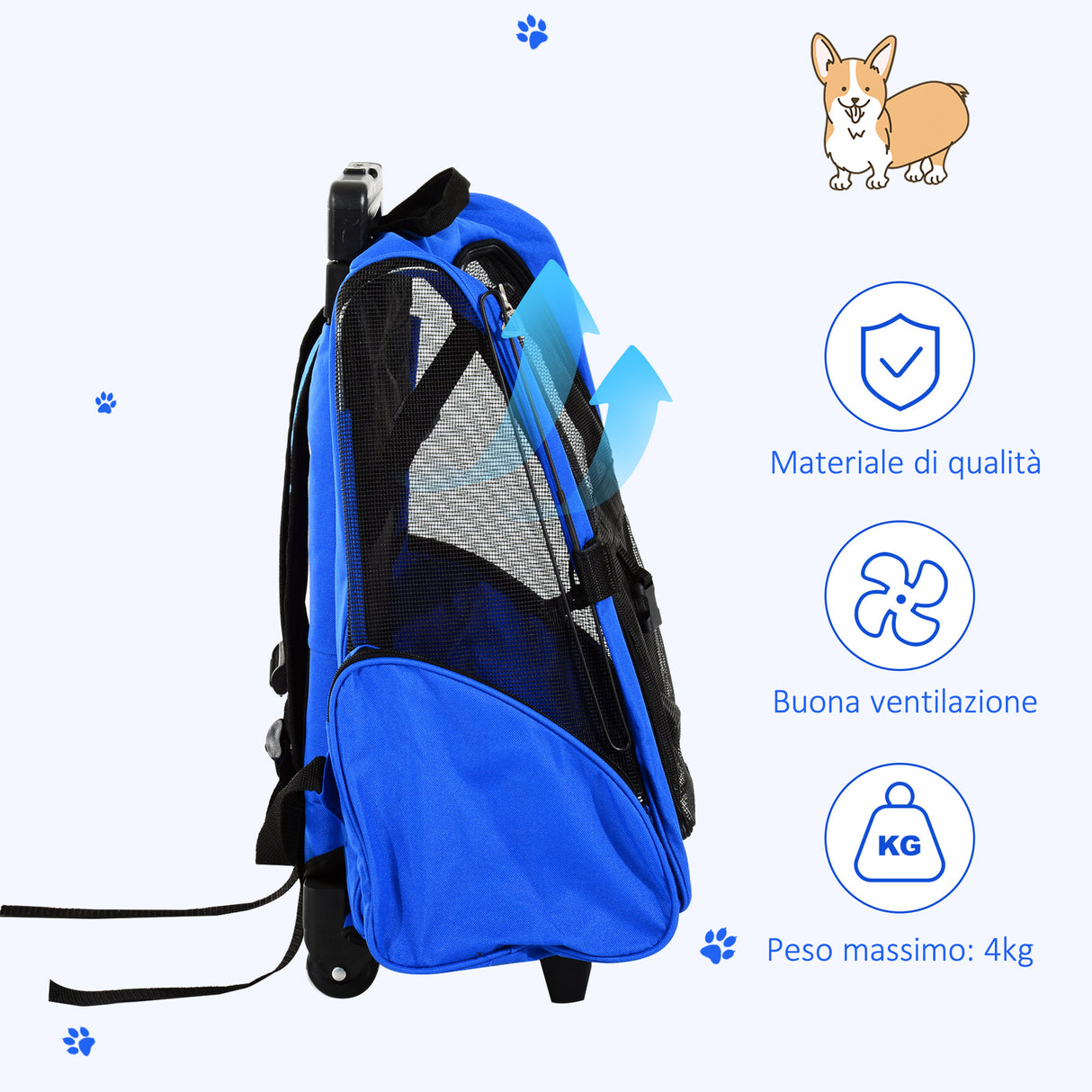 easycomfort easycomfort trolley zaino trasportino per animali domestici blu