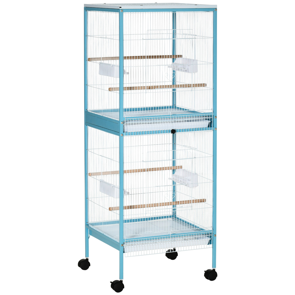 easycomfort gabbia per uccelli 2 in 1 voliera da interni con 4 ruote e vassoi estraibili 51.5x50x140cm