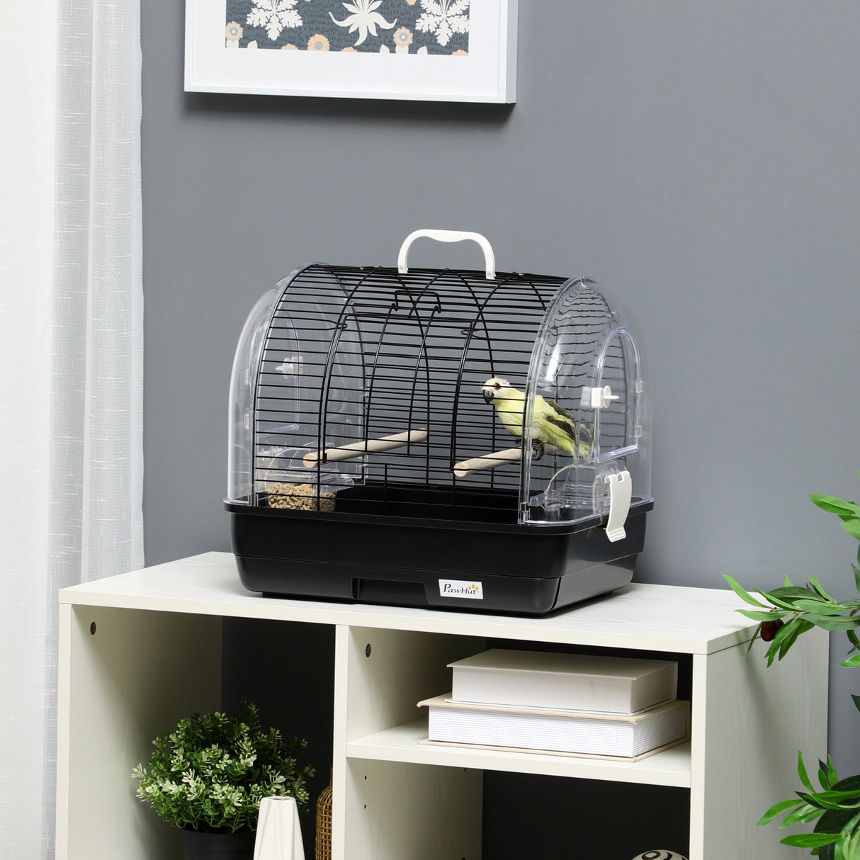 easycomfort easycomfort gabbia per uccelli in acciaio con posatoi vassoio rimovibile e maniglia 42x32x37 cm nero
