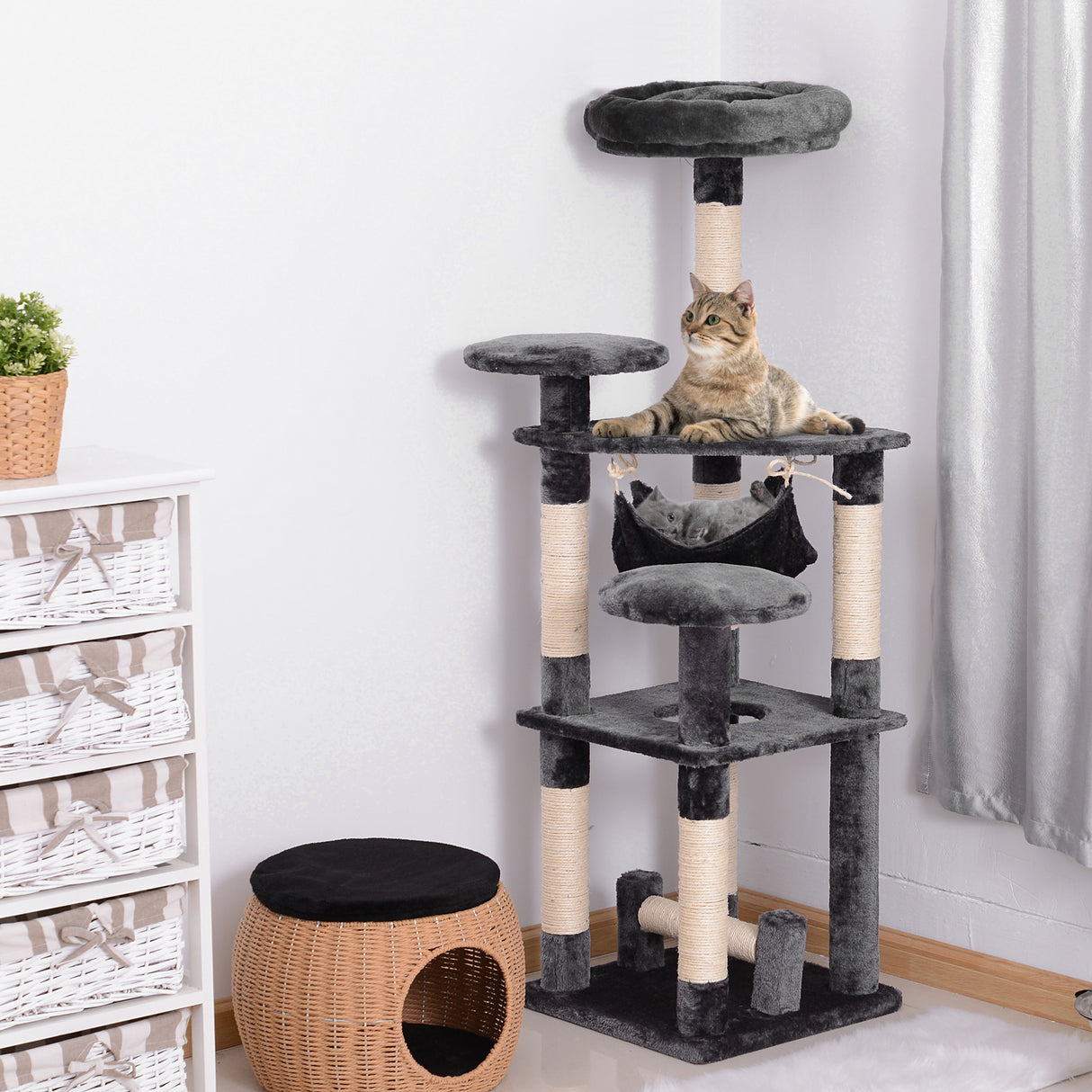 easycomfort easycomfort albero tiragraffi per gatti a 4 livelli in peluche sisal naturale grigio 40x40x132cm