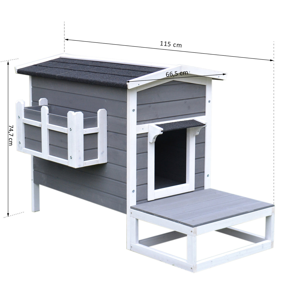 easycomfort easycomfort cuccia da esterno rialzata con balconcino e tetto impermeabile in legno grigio 83x66.5x74.7cm