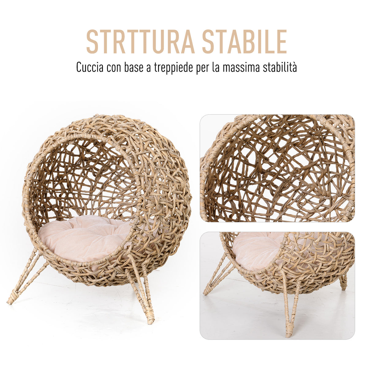 easycomfort easycomfort lettto per gatti in vimini marrone chiaro con cuscino 52x58cm