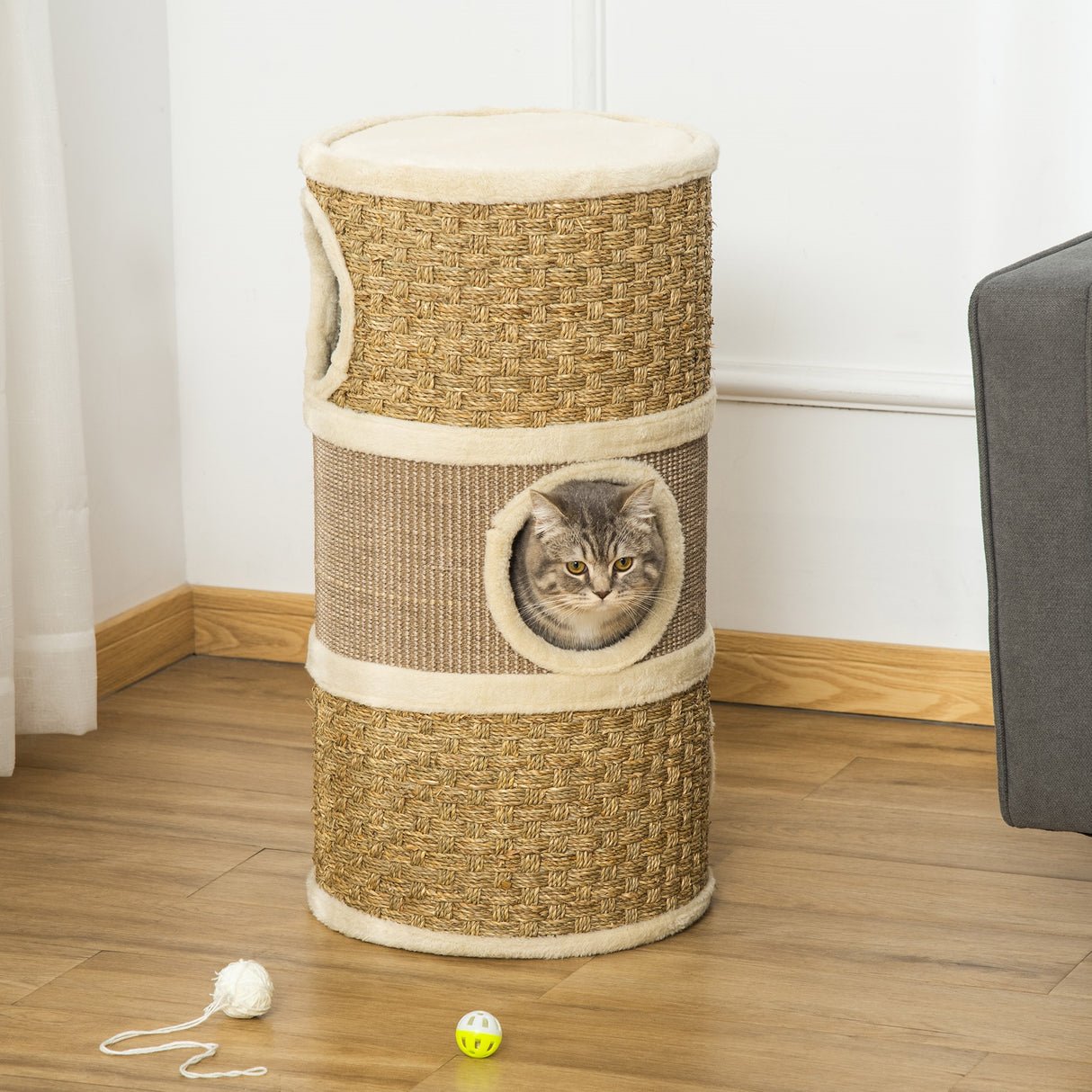 easycomfort easycomfort casetta cuccia per gatti tiragraffi a torre 3 nicchie corda in sisal alga marina