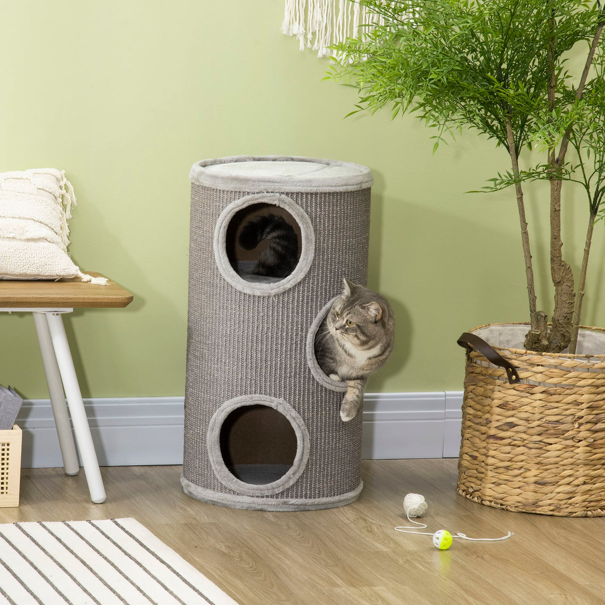 easycomfort cuccia per gatti a 3 livelli con tiragraffi in sisal e peluche o38x70cm grigio chiaro