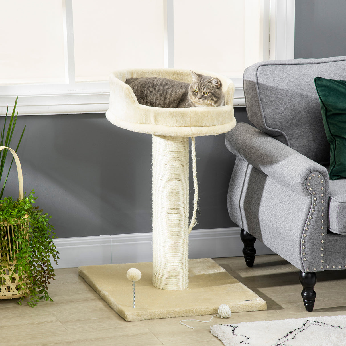easycomfort easycomfort albero tiragraffi per gatti con lettino e pallina in peluche e palo in sisal 55x55x83cm beige