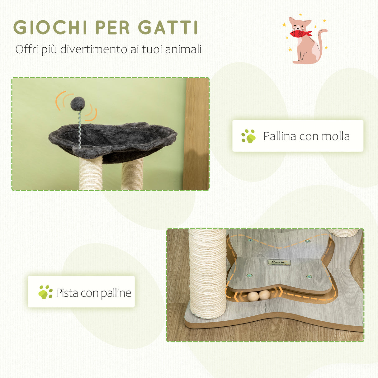 easycomfort tiragraffi per gatti con amaca in peluche base in legno con gioco e pali in sisal 53.55x53.5x66cm grigio