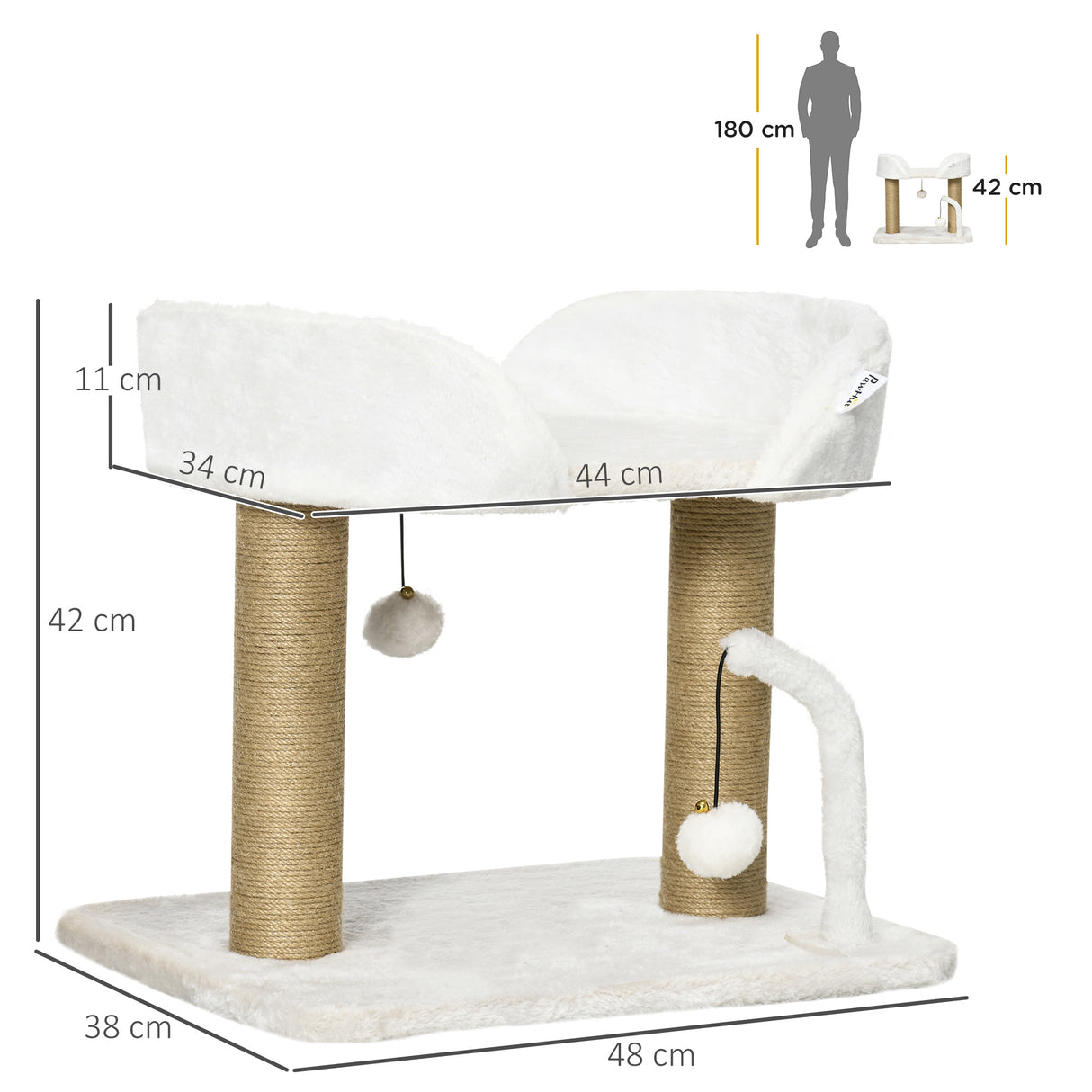 easycomfort torre per gatti max 5kg in truciolato con tiragraffi e palline giocattolo 48x38x42 cm giallo e bianco