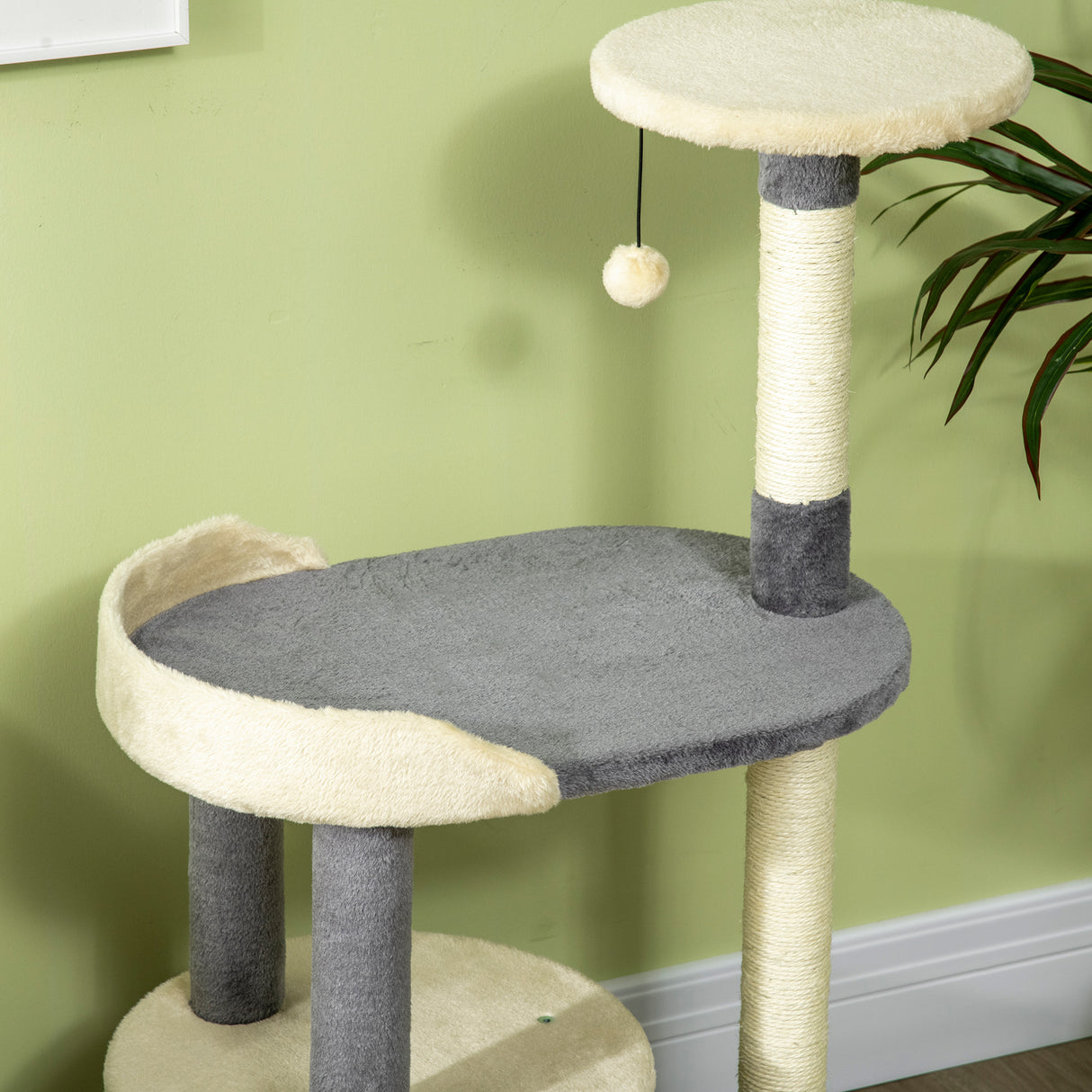 easycomfort albero tiragraffi per gatti a 3 livelli con pali in sisal e altezza 105cm grigio
