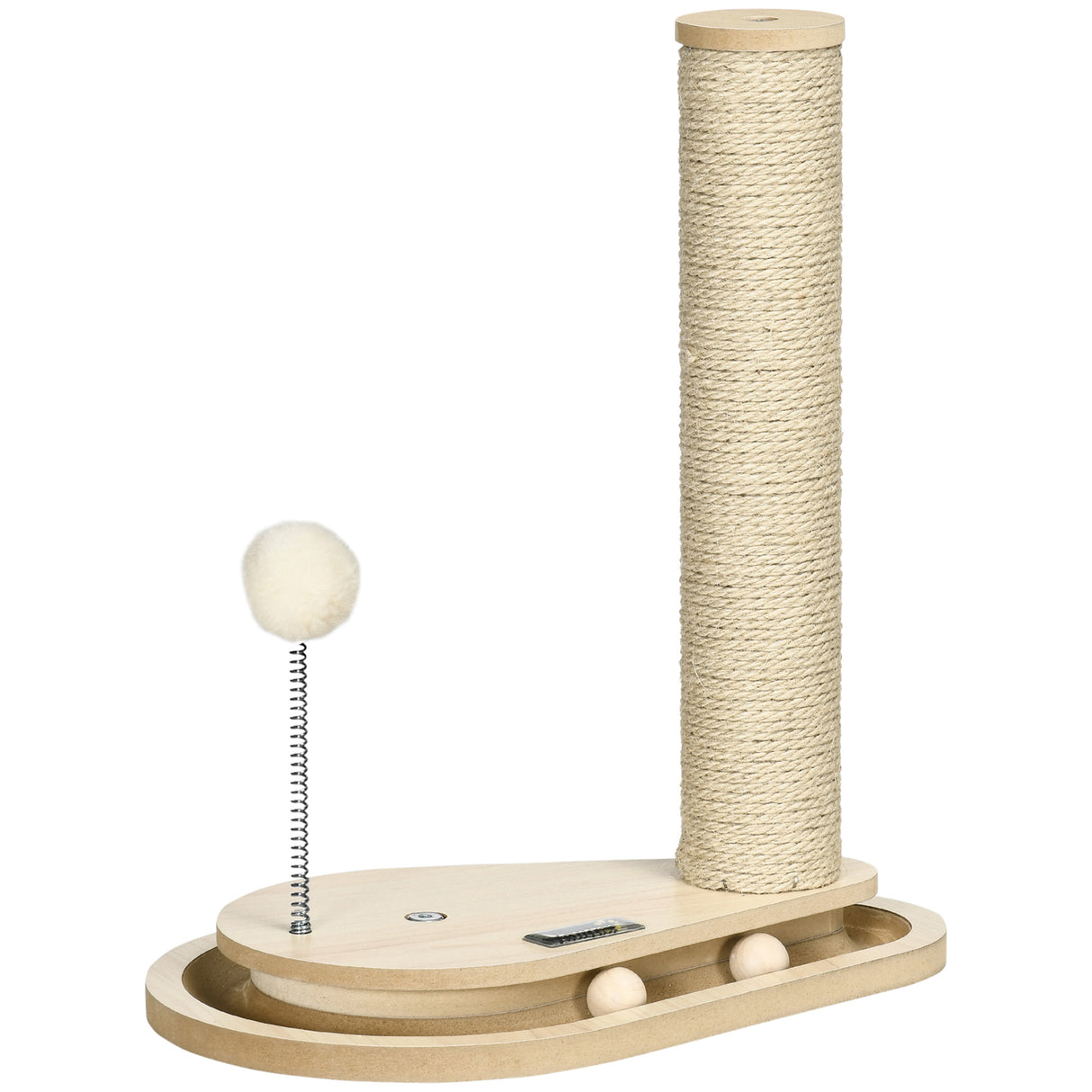 easycomfort tiragraffi per gatti 4kg max in truciolato e iuta con palline da gioco incluse 35x23x40 cm color rovere