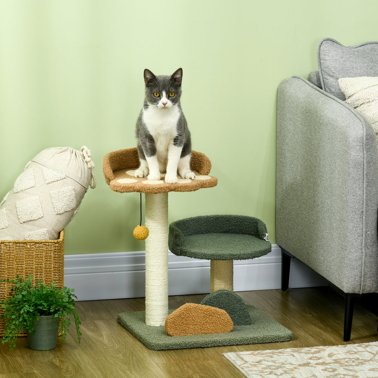 easycomfort albero tiragraffi per gatti con 2 lettini pallina e rivestimento in velluto 43x39x52cm