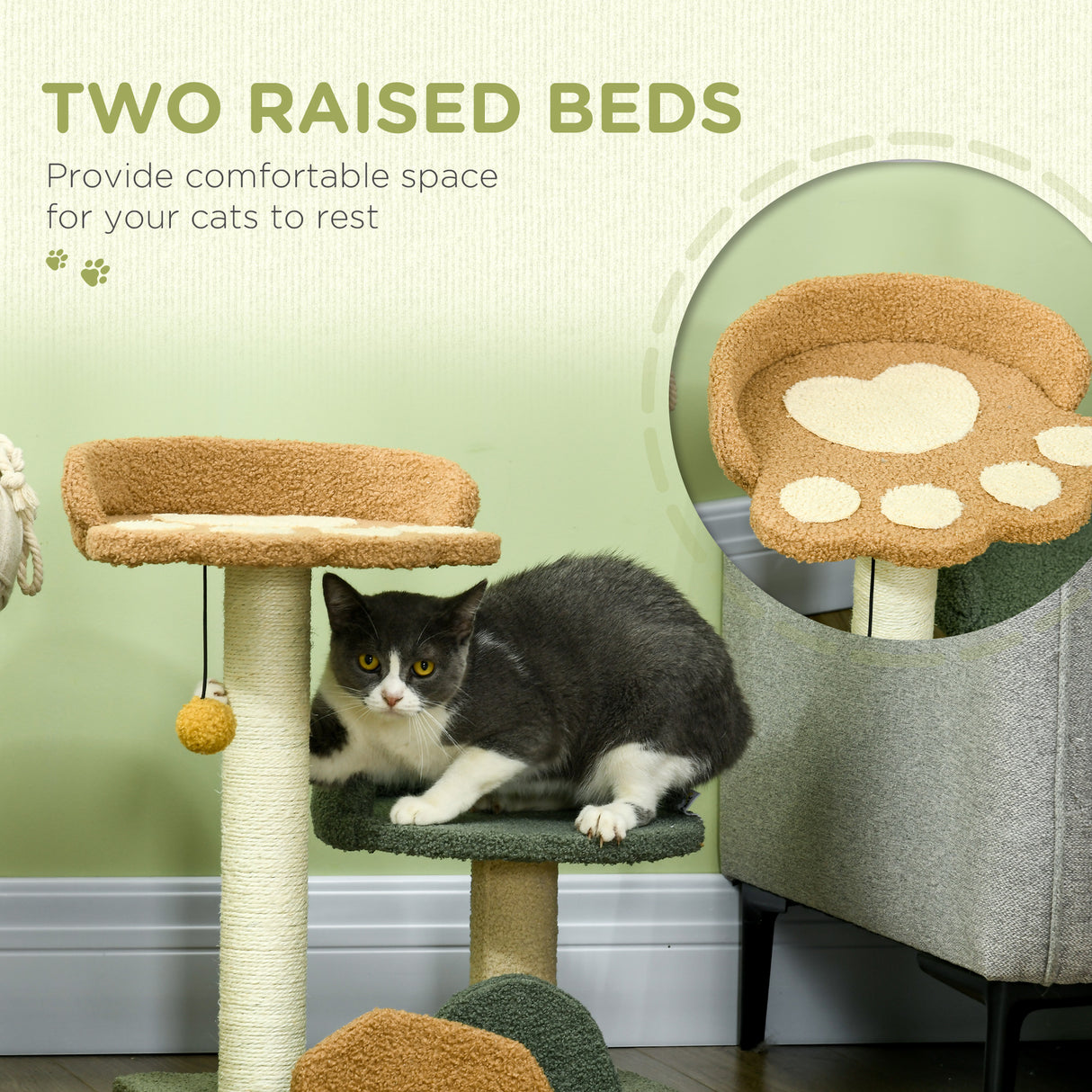 easycomfort albero tiragraffi per gatti con 2 lettini pallina e rivestimento in velluto 43x39x52cm