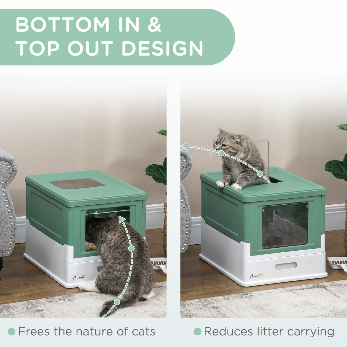 easycomfort lettiera per gatti chiusa con paletta vassoio estraibile e 2 porte 47.5x35.5x36.7cm verde