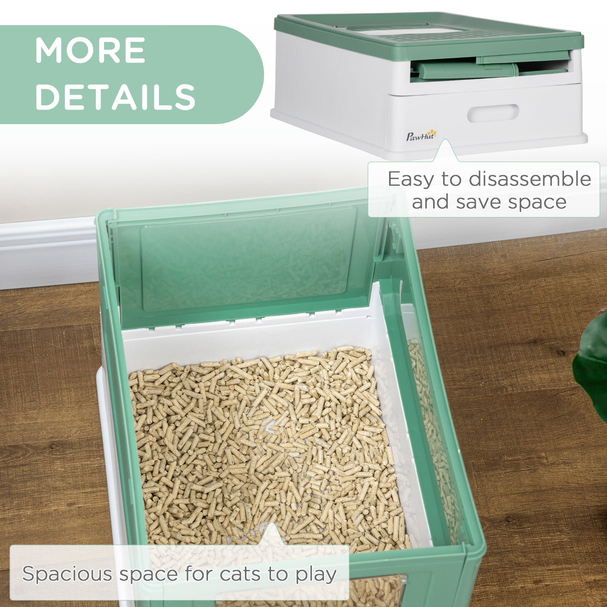 easycomfort lettiera per gatti chiusa con paletta vassoio estraibile e 2 porte 47.5x35.5x36.7cm verde