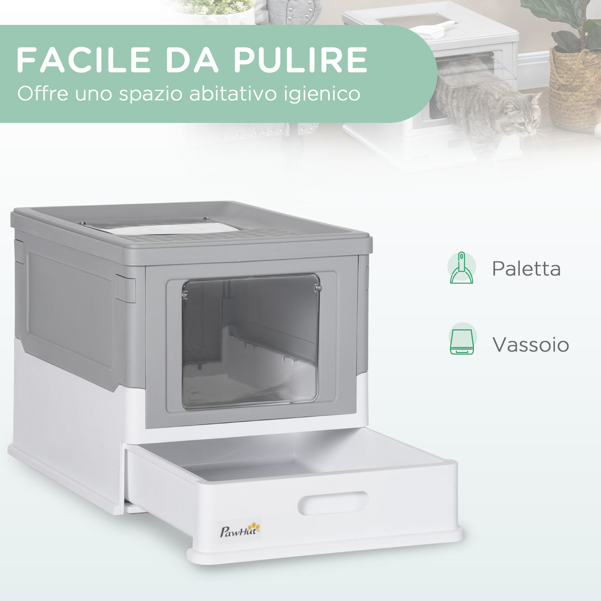 easycomfort lettiera per gatti chiusa in pp a 2 porte con paletta e vassoio estraibile 47.5x35.5x36.7 cm