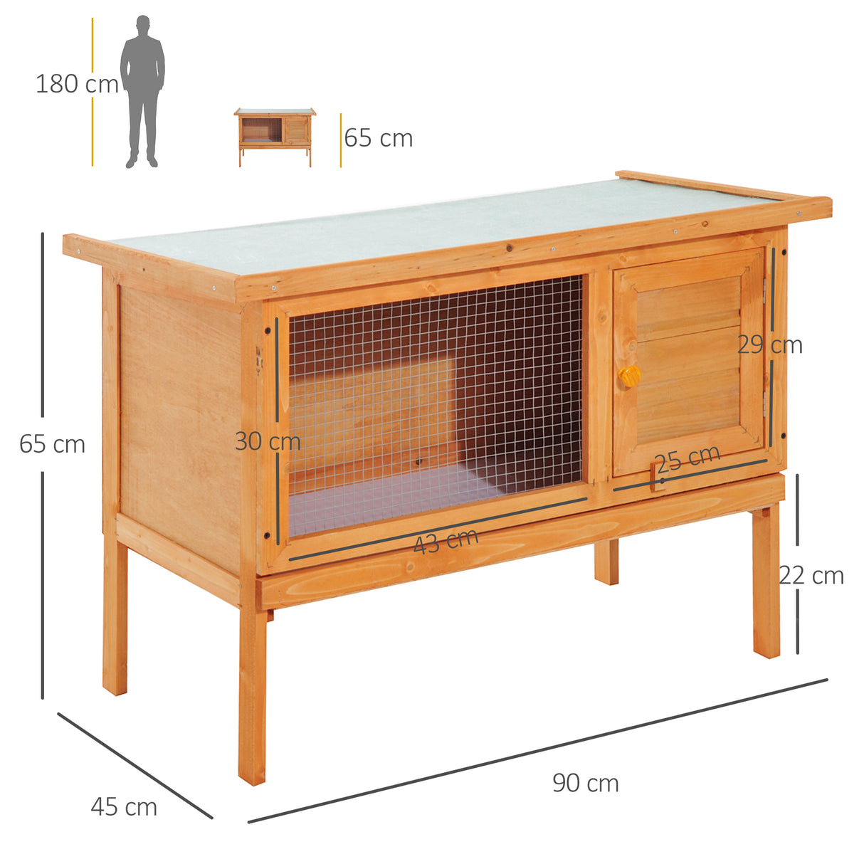 easycomfort easycomfort gabbia per conigli conigliera da esterno in legno di abete 90x45x65cm