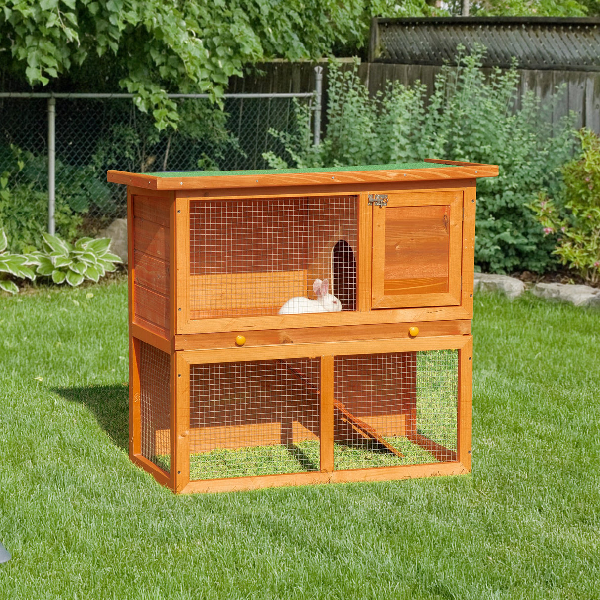 easycomfort easycomfort gabbia per conigli conigliera da esterno in legno di abete 90x45x80cm