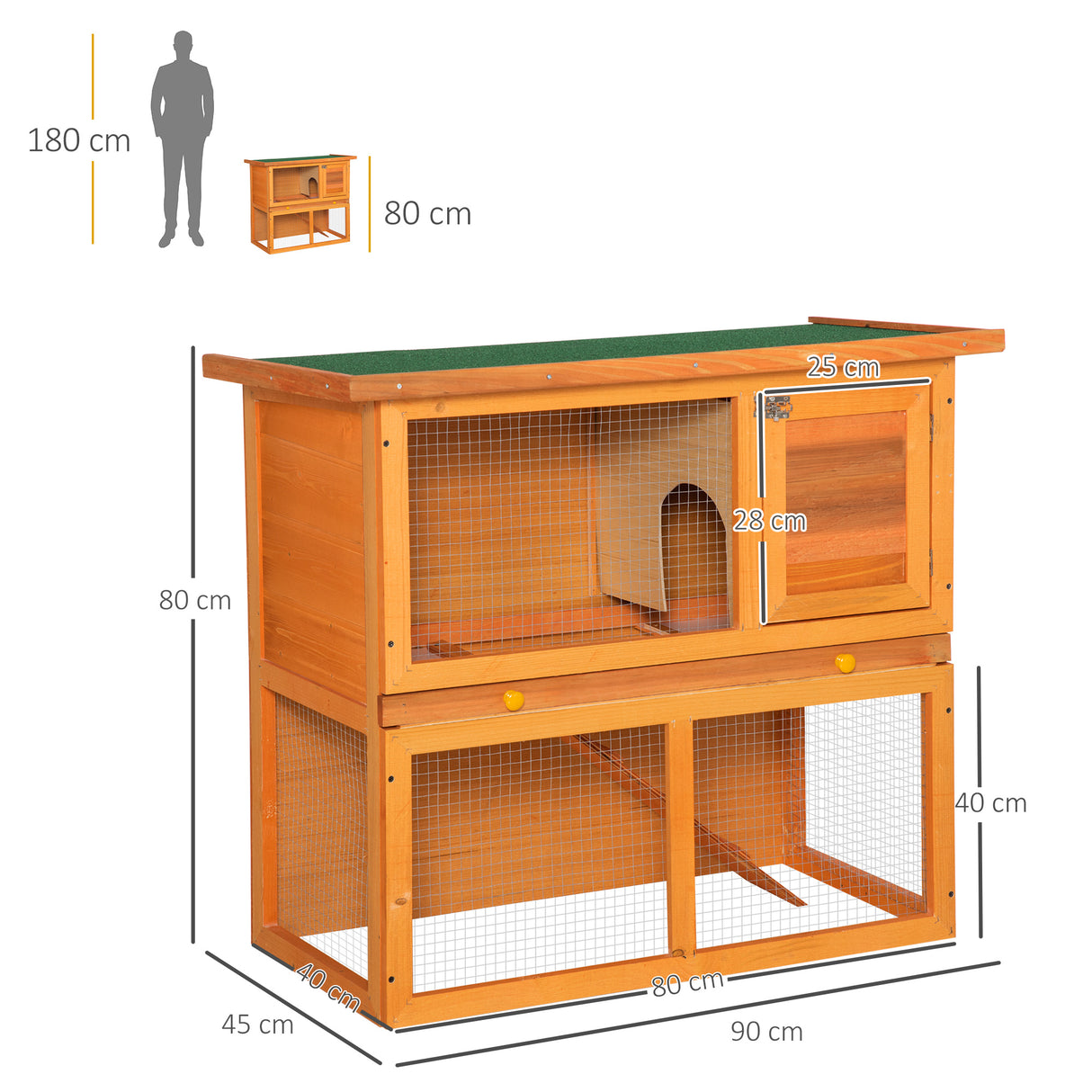 easycomfort easycomfort gabbia per conigli conigliera da esterno in legno di abete 90x45x80cm