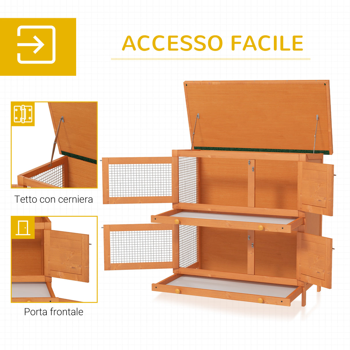 easycomfort easycomfort gabbia per conigli conigliera da esterno in legno di abete 90x45x90cm