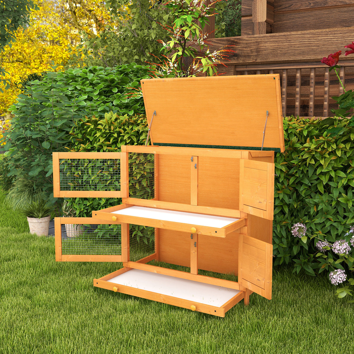 easycomfort easycomfort gabbia per conigli conigliera da esterno in legno di abete 90x45x90cm