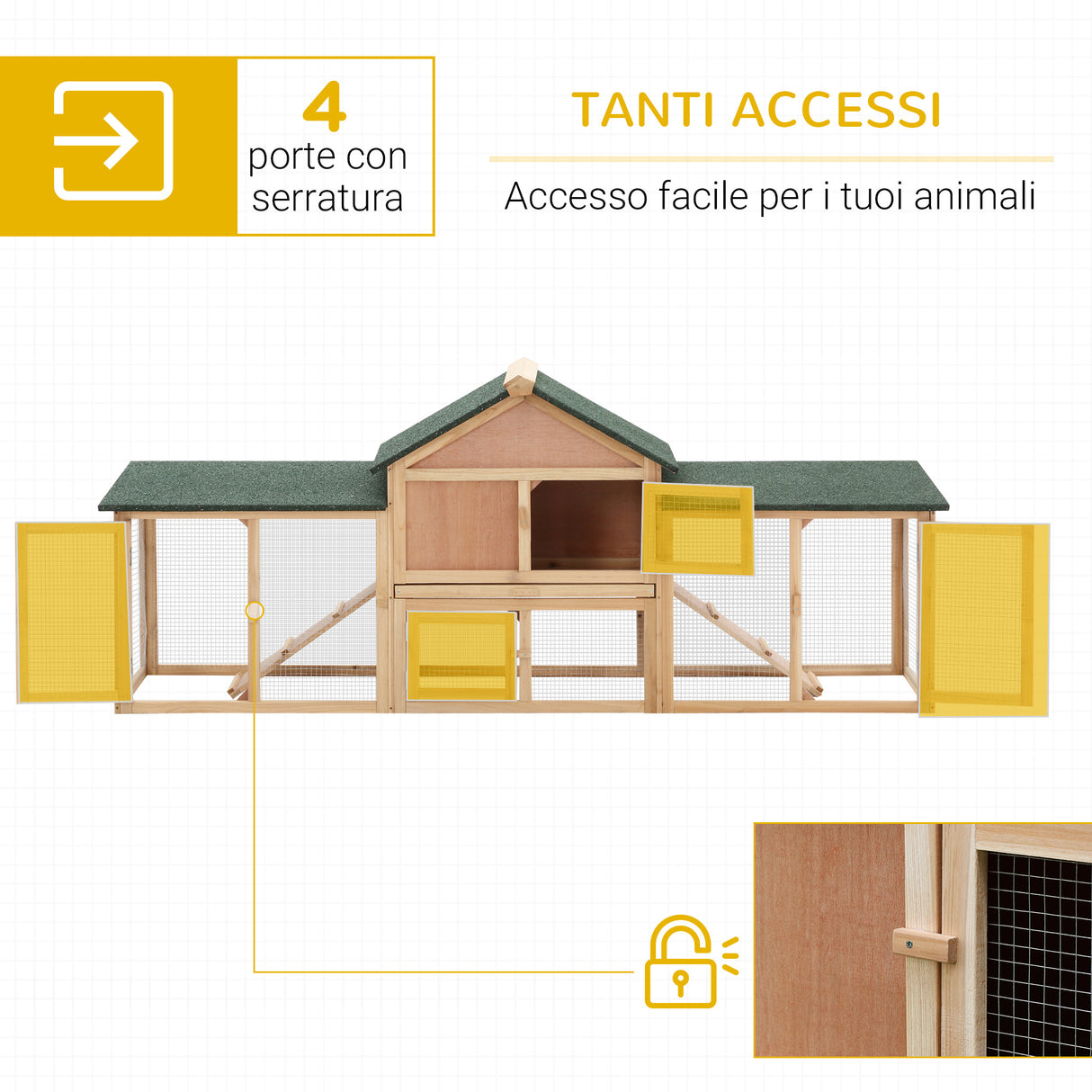 easycomfort easycomfort conigliera da giardino con corsa e rampe tetto impermeabile legno 210x45.5x84.5cm