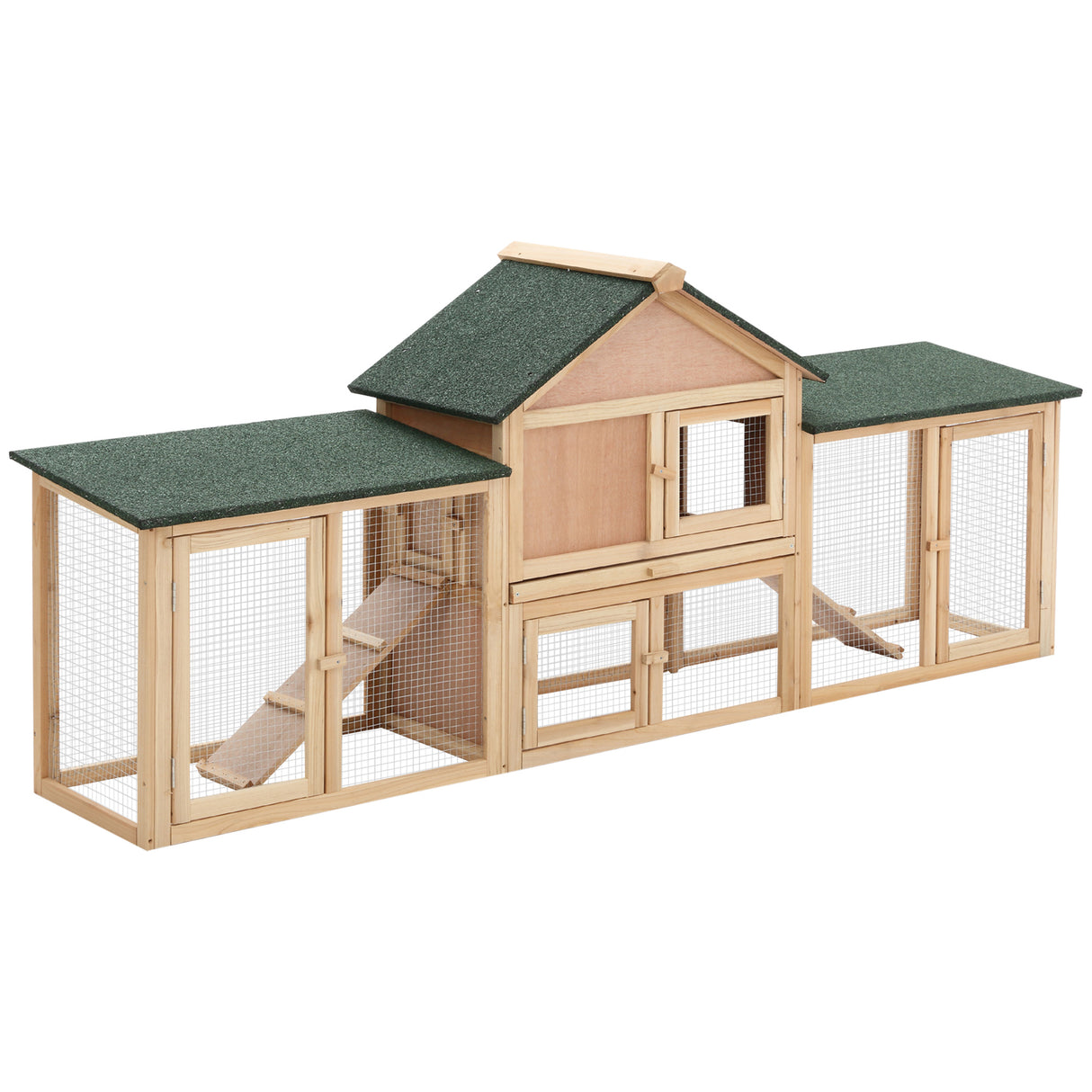 easycomfort easycomfort conigliera da giardino con corsa e rampe tetto impermeabile legno 210x45.5x84.5cm