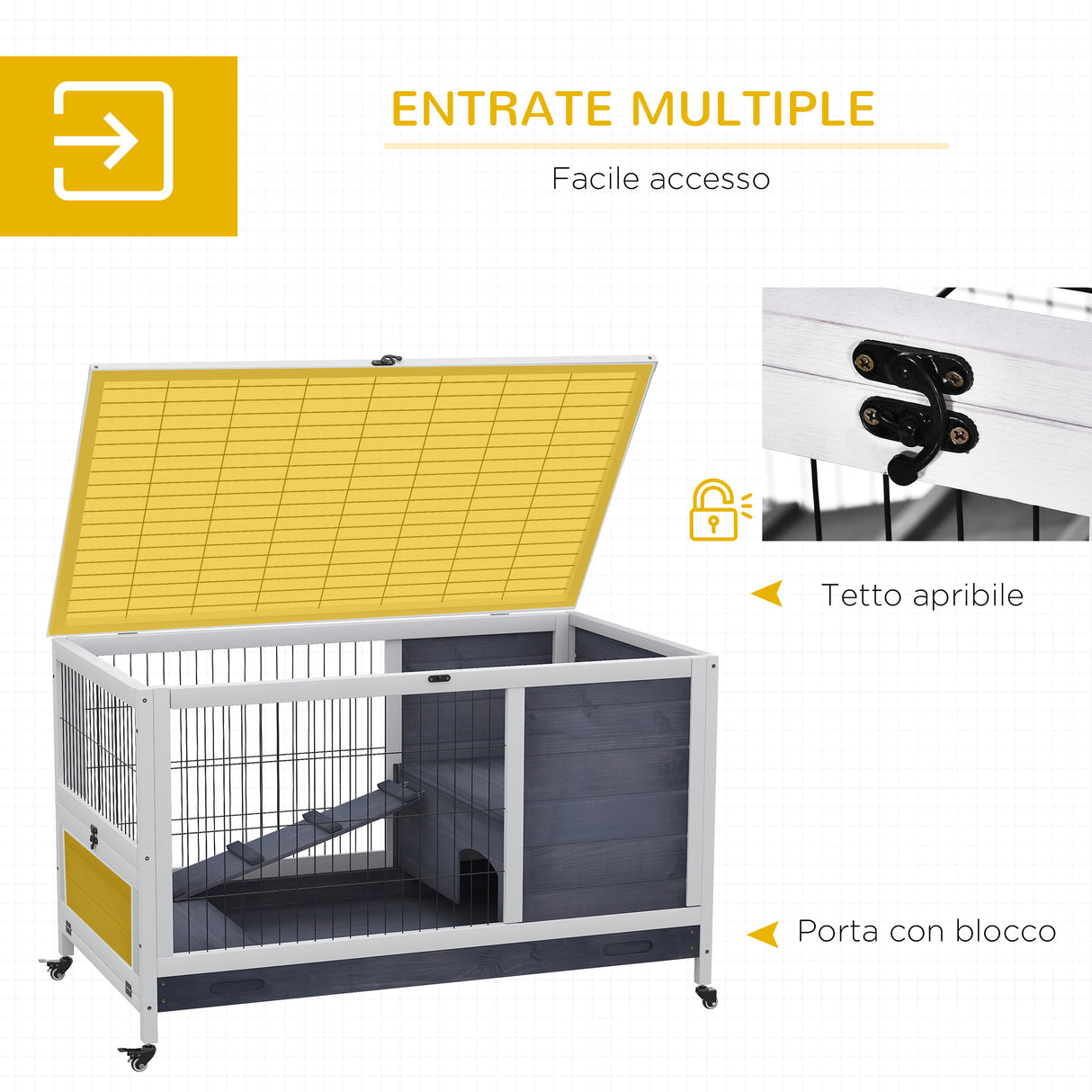 easycomfort easycomfort gabbia per conigli e porcellini d india 4 ruote casetta e rampa legno