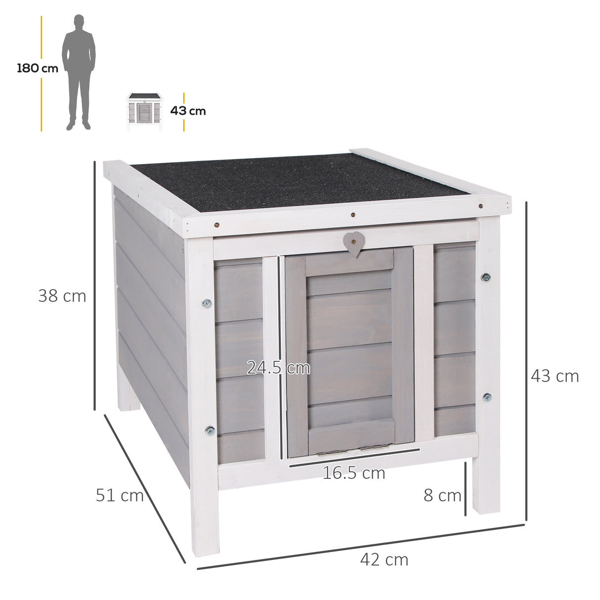easycomfort gabbia per conigli in legno da esterno con tetto in asfalto e rampa antiscivolo 42x51x43cm grigia