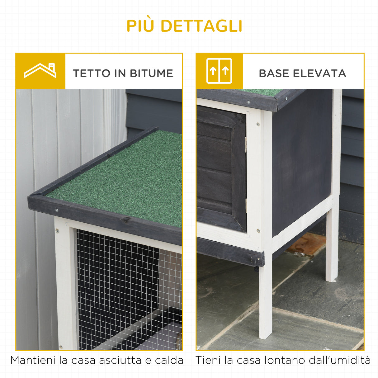 easycomfort conigliera in legno di abete da esterno con vassoio estraibile tetto apribile in bitume e rete metallica 90x45x65cm nera bianca e verde