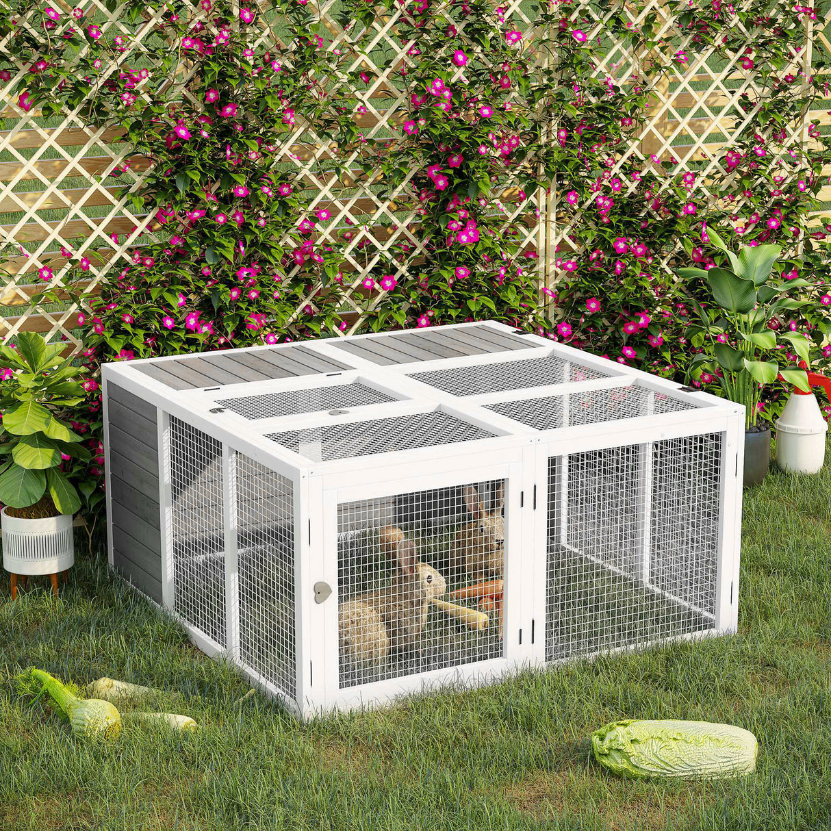 easycomfort easycomfort conigliera da esterno e interno con tetto apribile gabbia per 2 4 conigli grigia