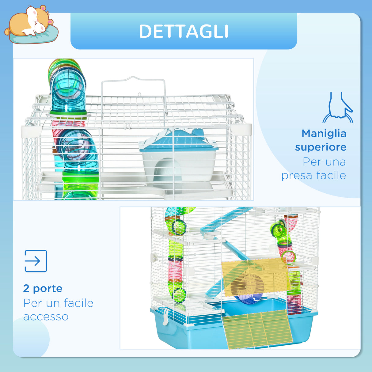 easycomfort gabbia per criceti a 5 livelli con tubi casetta serbatoio dell acqua e ruota 59x36x69cm