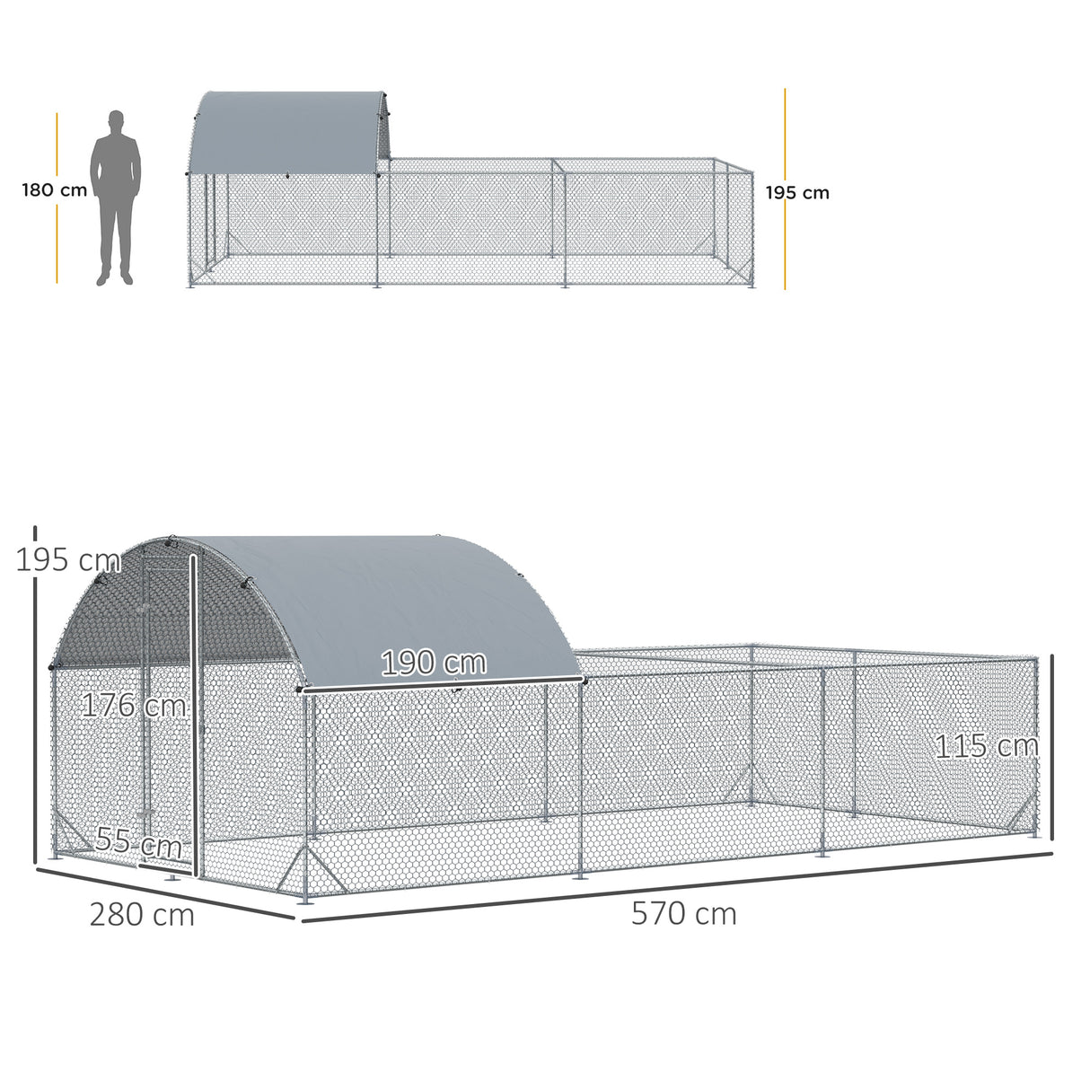 easycomfort recinto per galline da esterno in acciaio con telo di copertura in pe anti uv 570x280cm
