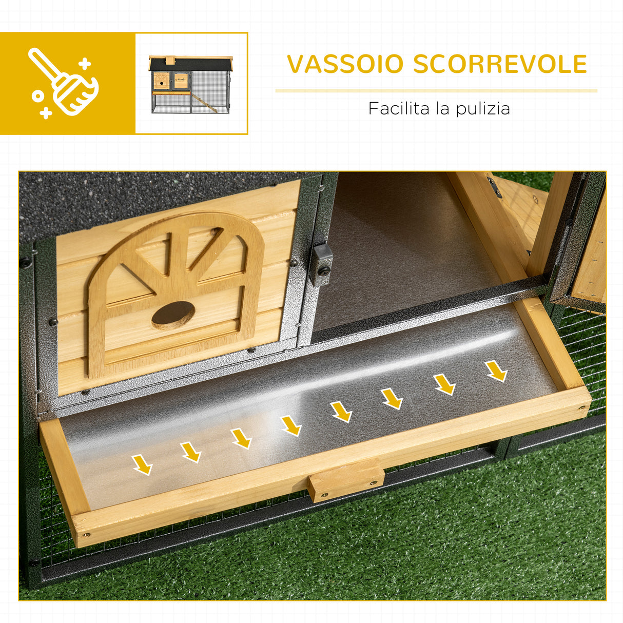 easycomfort conigliera da esterno a 2 livelli in legno di abete e acciaio con vassoio rimovibile 120x55.5x80 cm