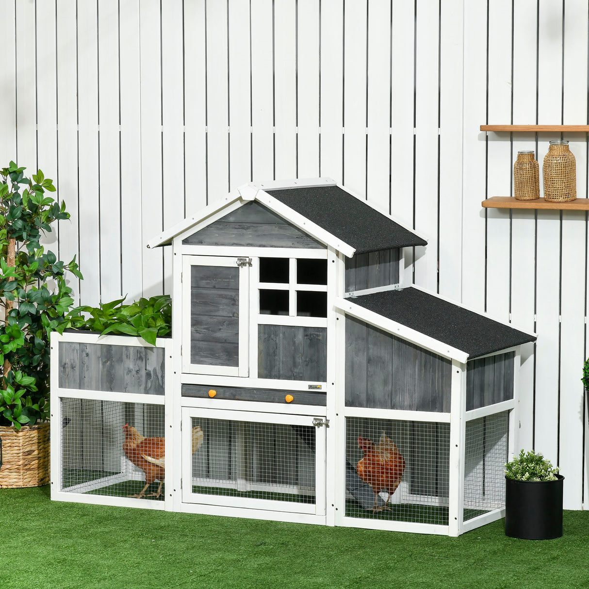 easycomfort pollaio prefabbricato in legno con area aperta casetta e nido 161.5x62.5x115cm grigio