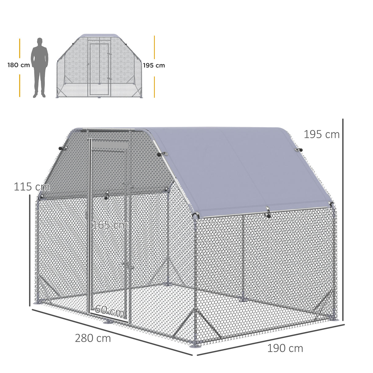easycomfort easycomfort recinto per galline con telo di copertura per 4 6 polli in acciaio 280x190x195 cm