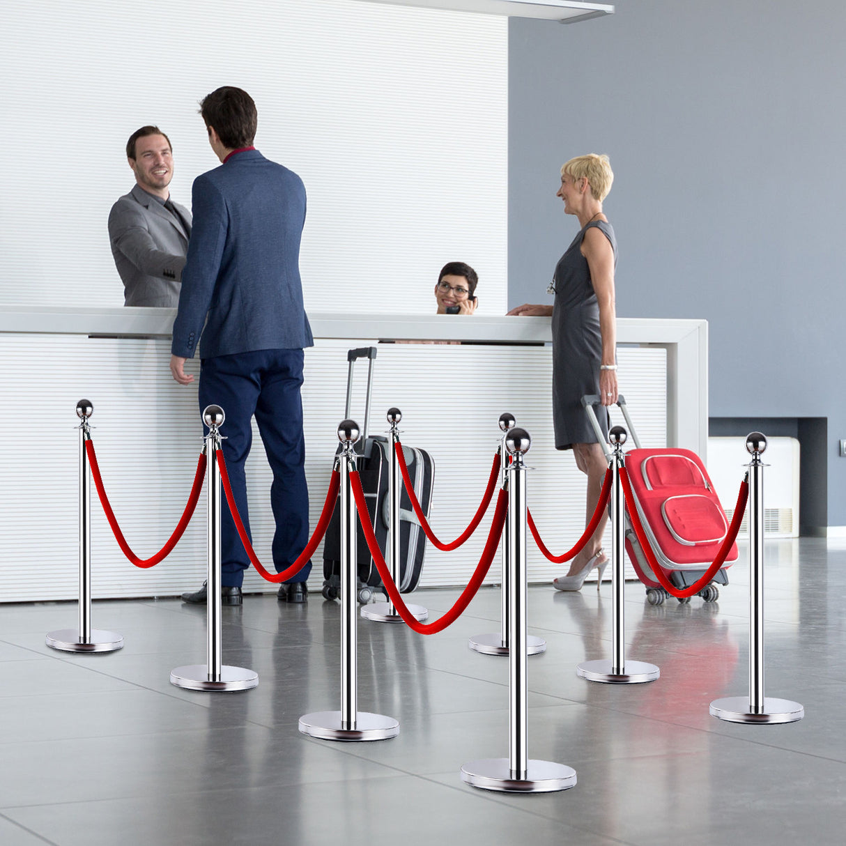 easycomfort colonnine separacode paletti di delimitazione con corde rosso in acciaio inox 32 x 95cm