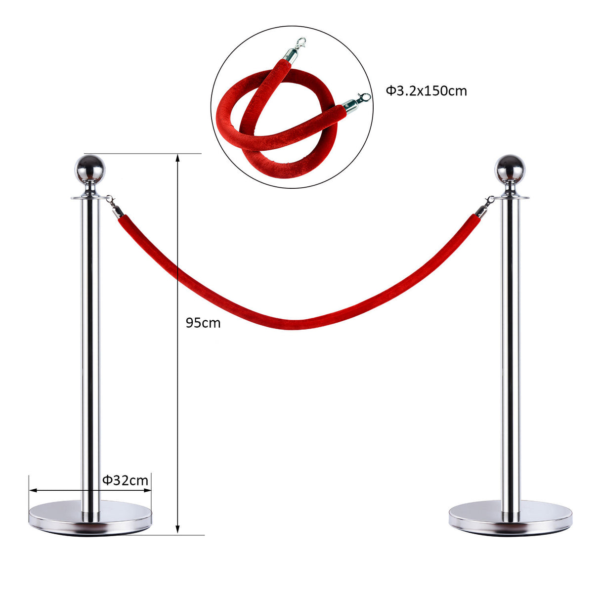 easycomfort colonnine separacode paletti di delimitazione con corde rosso in acciaio inox 32 x 95cm