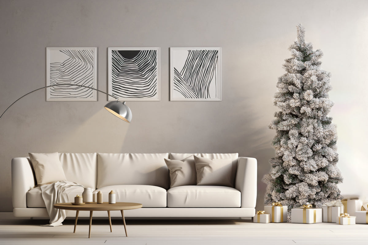 le stelle albero di natale innevato slim h 180cm con base a croce in ferro pieghevole
