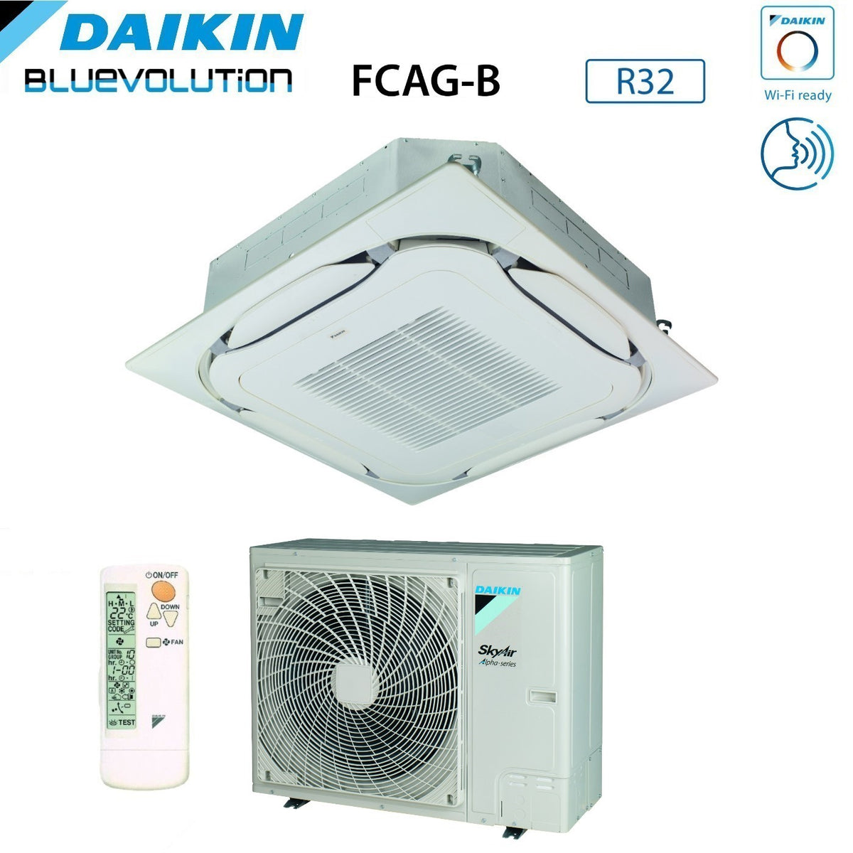 climatizzatore condizionatore daikin bluevolution a cassetta round flow 24000 btu fcag71b _ rzag71ny1 trifase r 32 wi fi optional con griglia standard inclusa