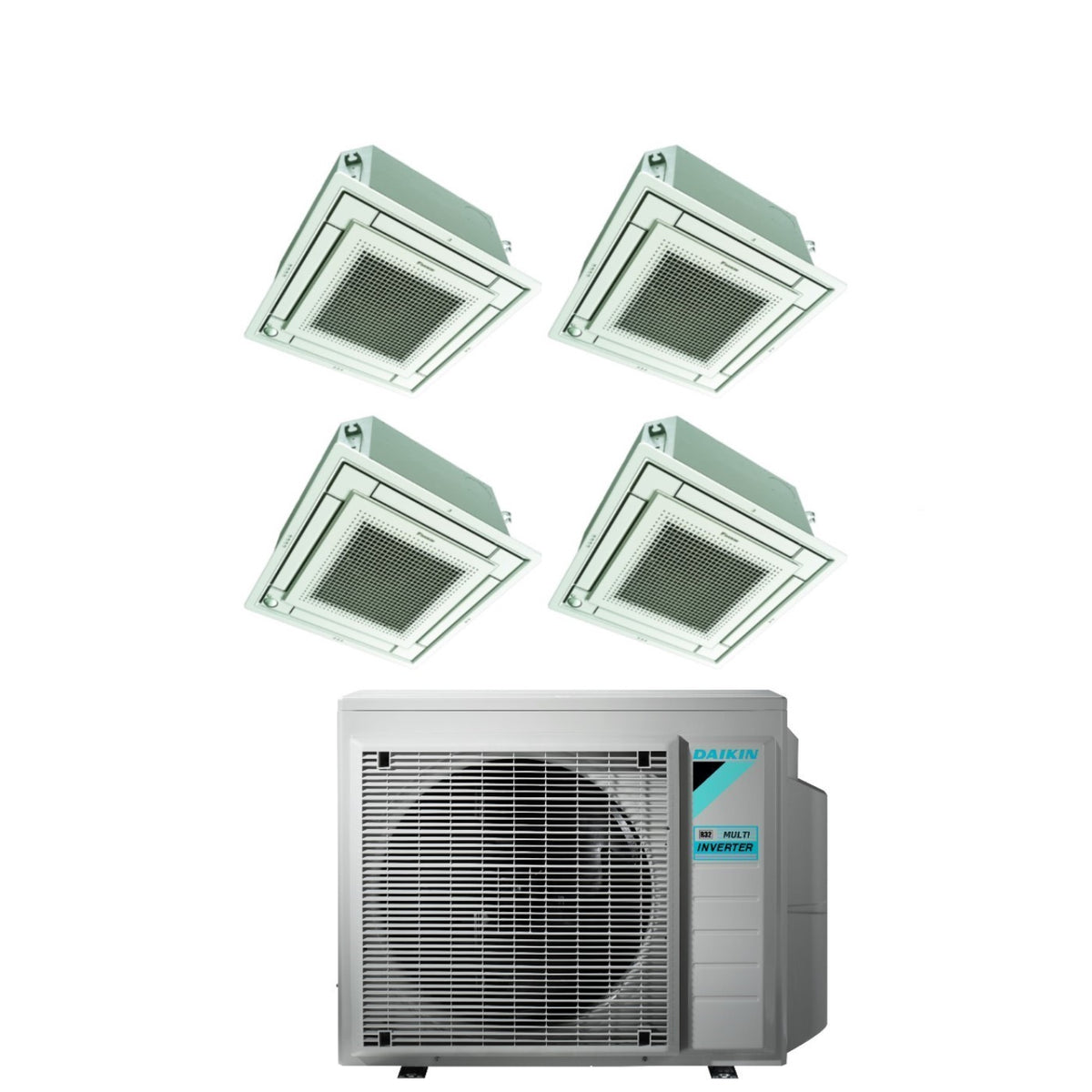 climatizzatore condizionatore daikin bluevolution inverter quadri split a cassetta ffa a 9_12_12_12 con 4mxm80n r 32 wi fi optional con comando a filo e griglia bianca 9000_12000_12000_12000 garanzia italiana 8962