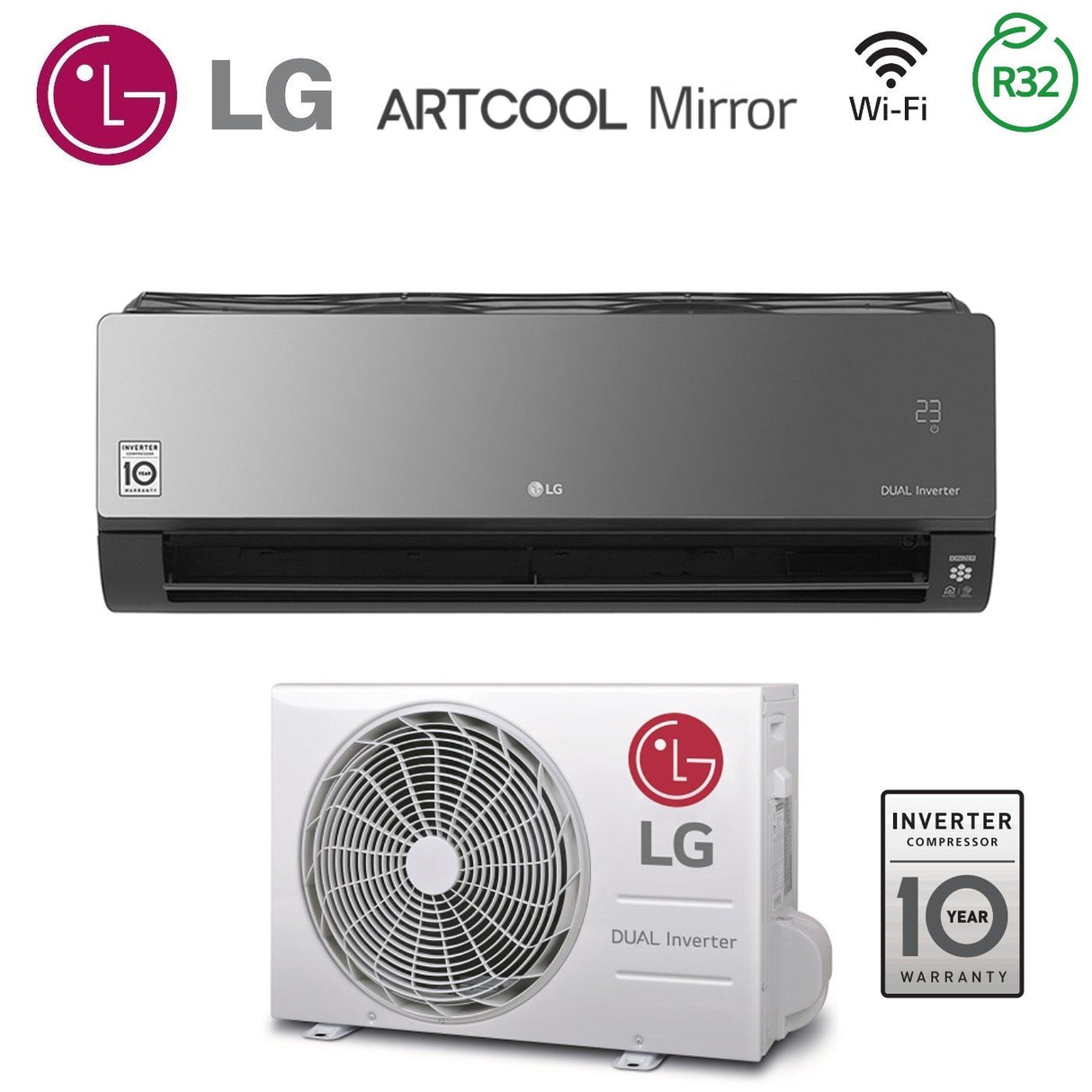 climatizzatore condizionatore lg inverter artcool mirror 9000 btu ac09bk + ac09bq r 32 wi fi integrato classe a++ a+