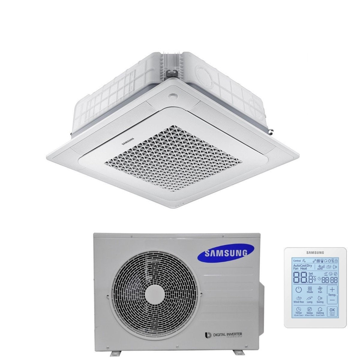 climatizzatore condizionatore samsung inverter cassetta a 4 vie windfree 18000 btu ac052nn4dkh monofase r 410 wi fi optional con comando wireless e pannello incluso